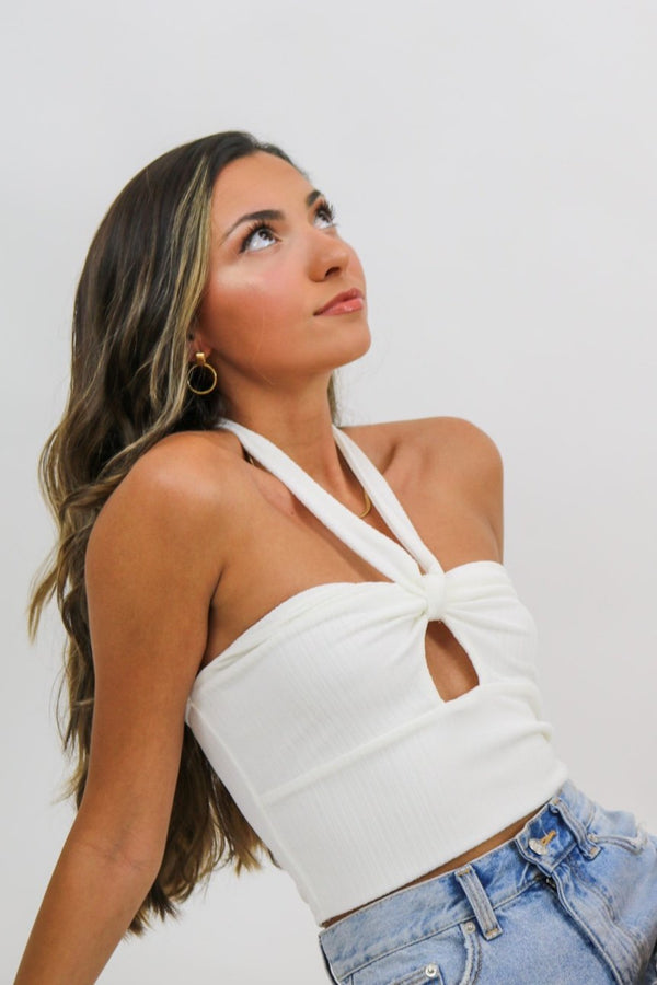 Drew Halter Crop Top | Cream