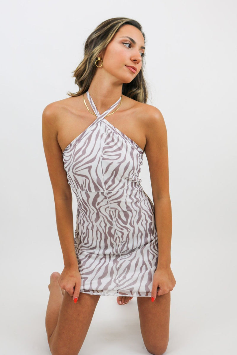 Day Dream Halter Dress | Brown Zebra