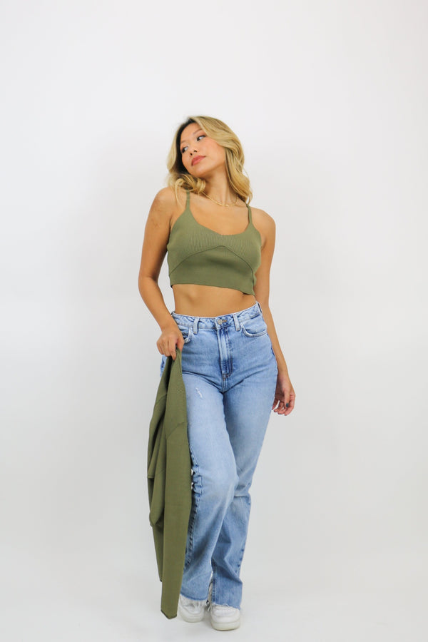 Knit Bralette and Cardigan Set | Olive