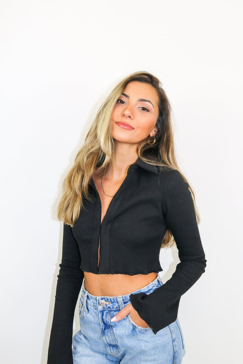 Easy Weekend Long Sleeve Crop | Black