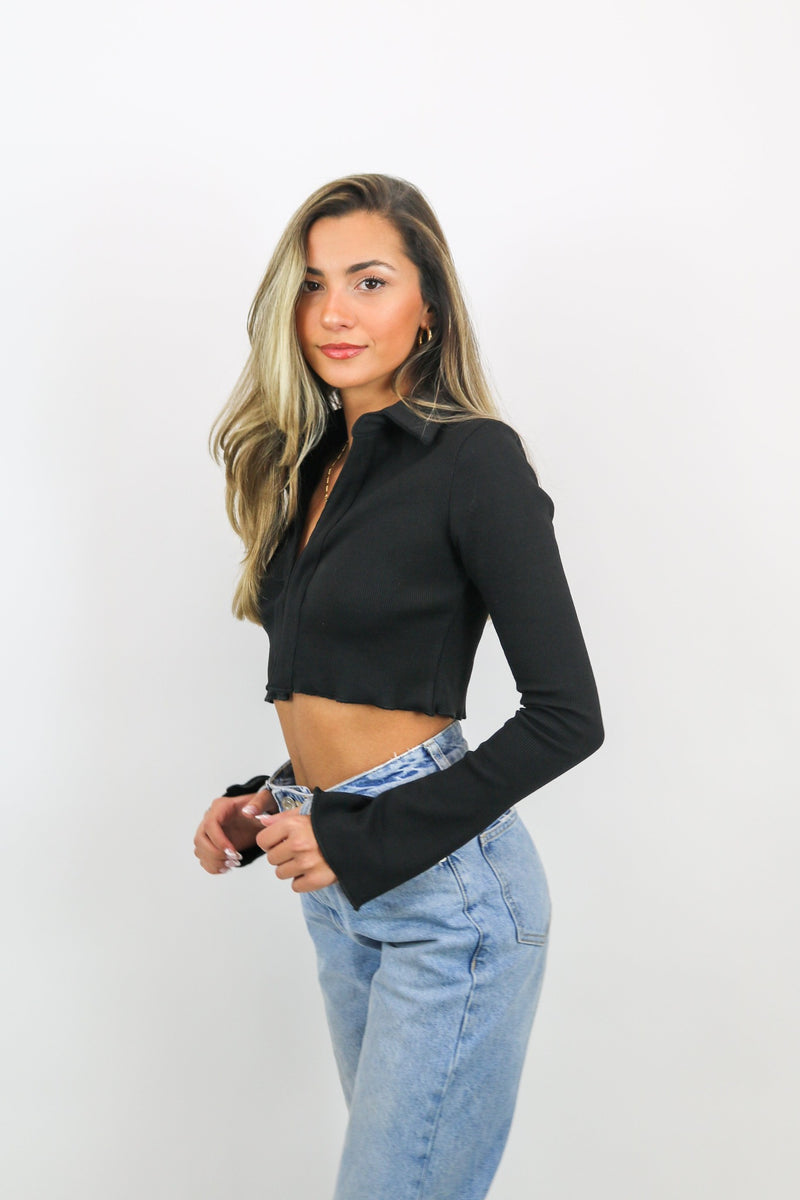 Easy Weekend Long Sleeve Crop | Black