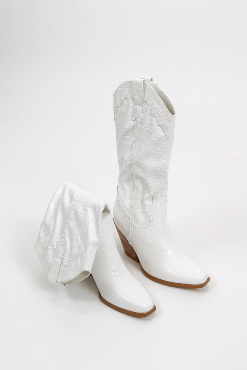 Caela Cowgirl Boot | White Croc | Billini