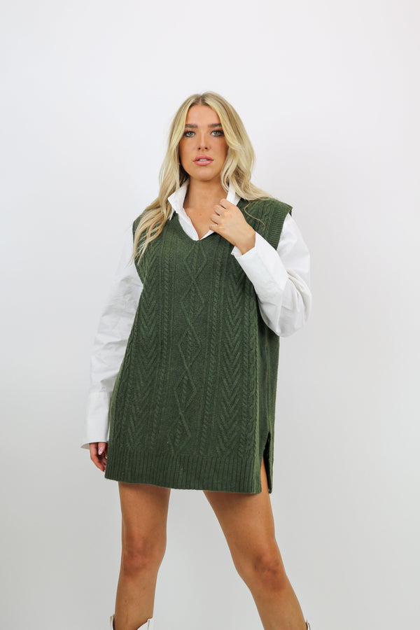 Dana Cable Knit Vest | Olive