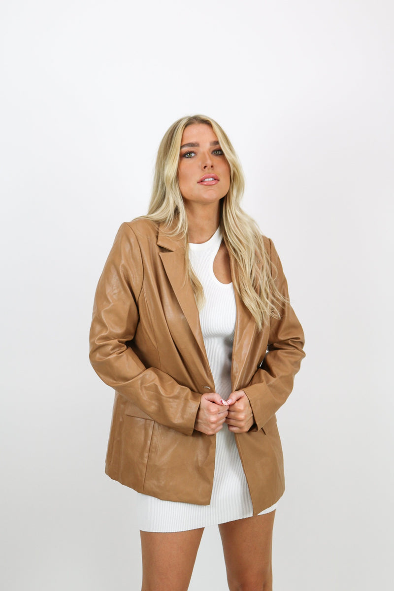 Taryn Leather Blazer | Camel