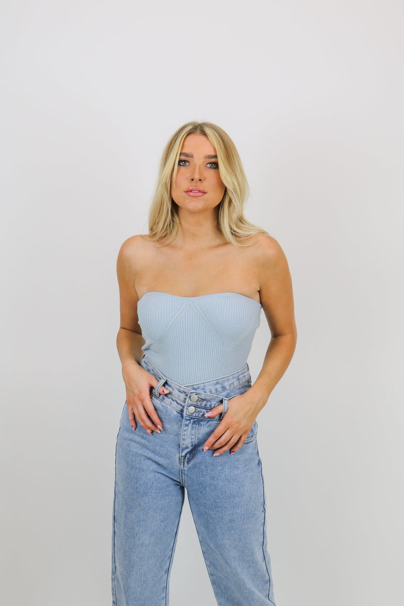 Peace Out Sweater Bodysuit | Baby Blue