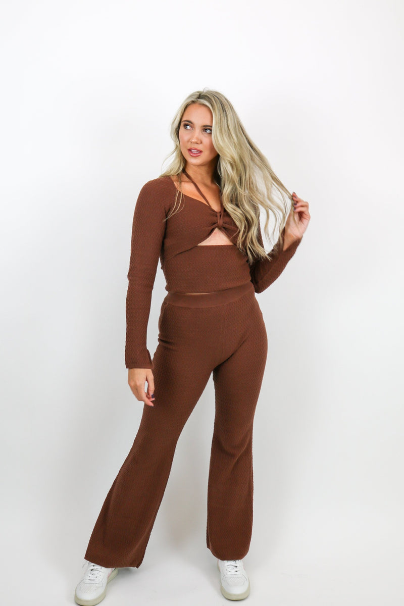 Zig Zag Knit Flares | Brown