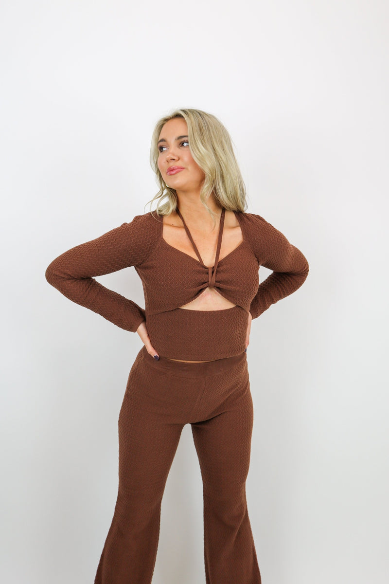 Zig Zag Knit Flares | Brown