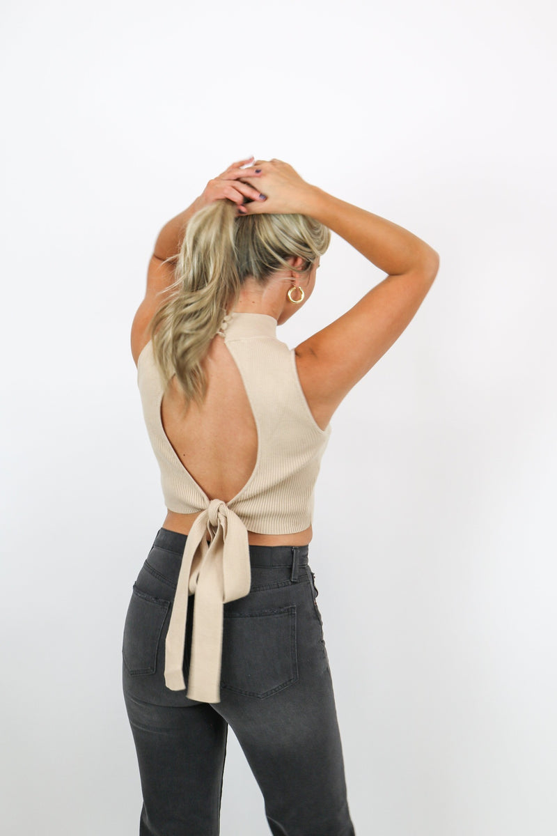 Anna Knit Open Back Top | Beige