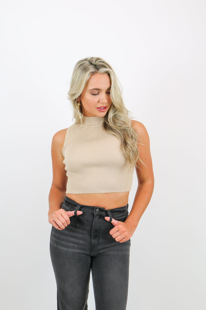 Anna Knit Open Back Top | Beige