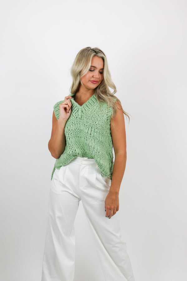 Poppy Hand Knitted Vest | Green