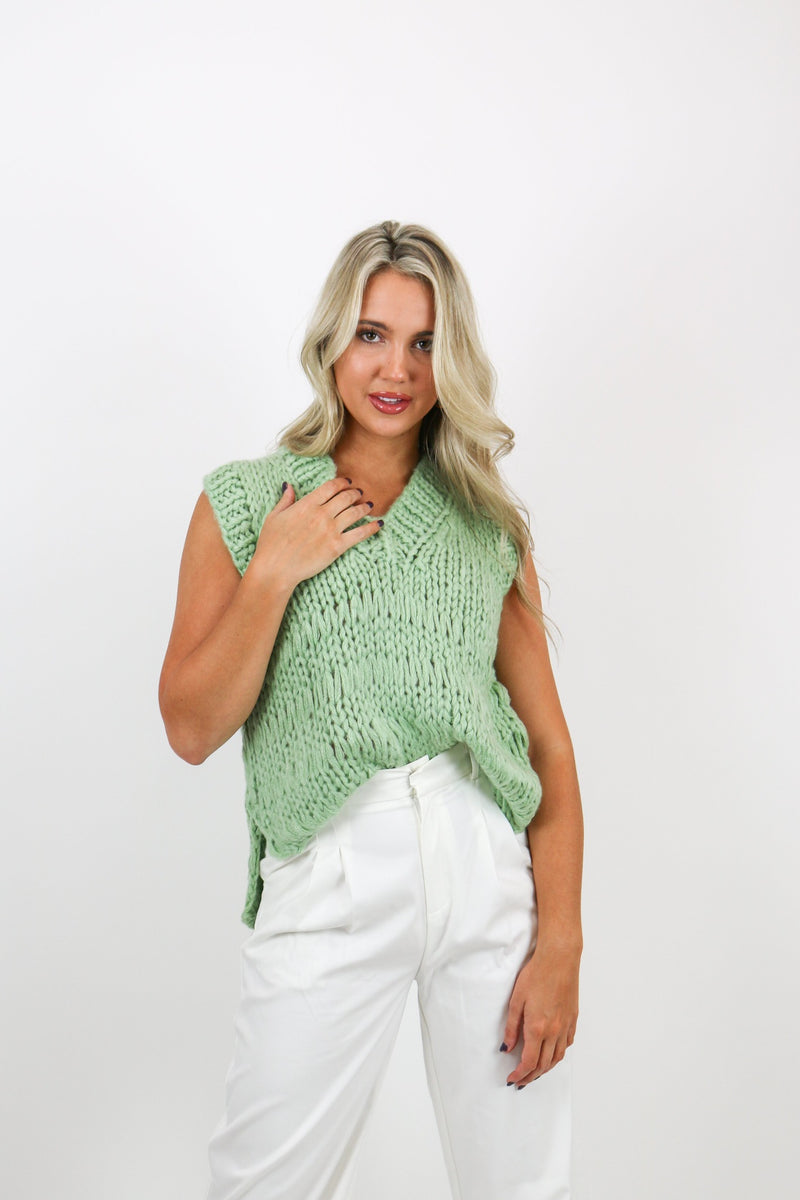 Poppy Hand Knitted Vest | Green