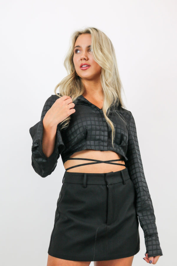 Moonlight Satin Crop Blouse | Black