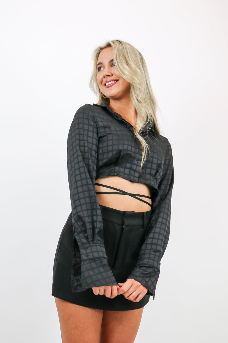 Moonlight Satin Crop Blouse | Black