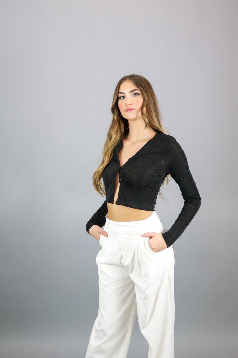 Hansen Crop Shirt | Black | Peppermayo