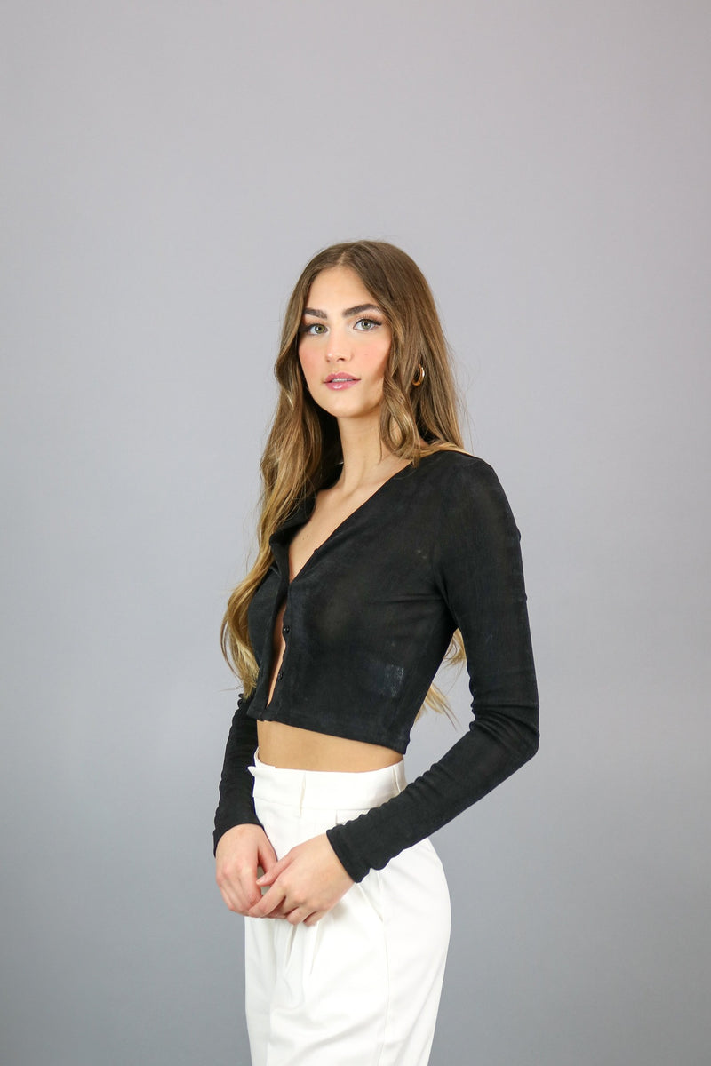 Hansen Crop Shirt | Black | Peppermayo