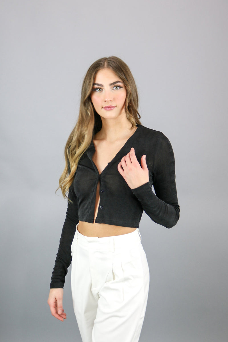 Hansen Crop Shirt | Black | Peppermayo