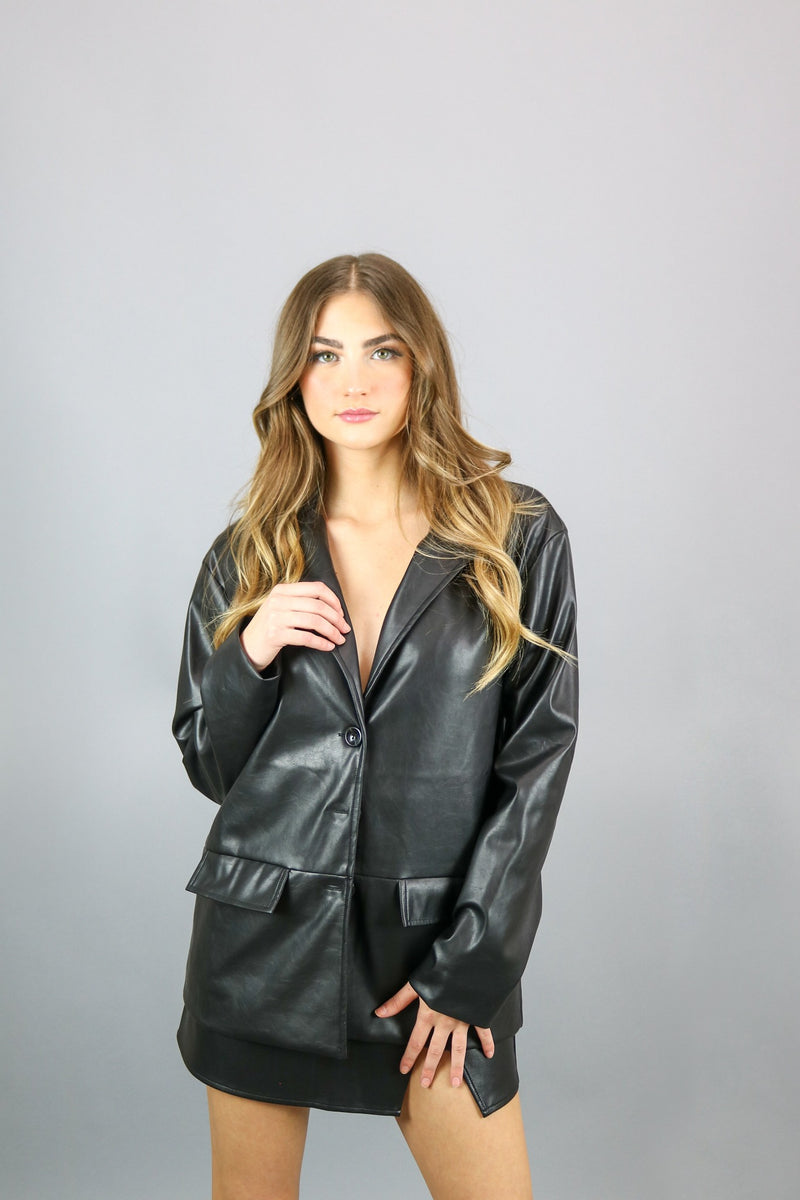 Downtown Leather Blazer | Black