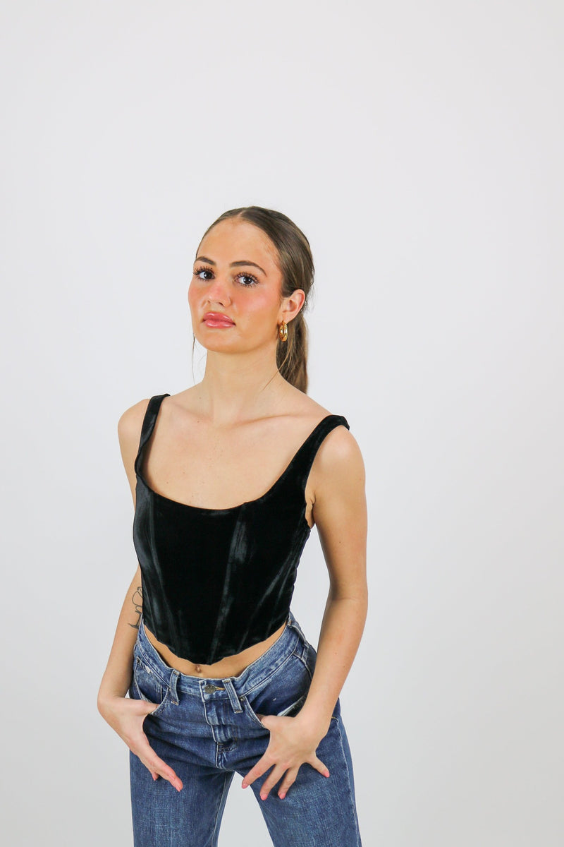 Blaire Velvet Corset Top | Black