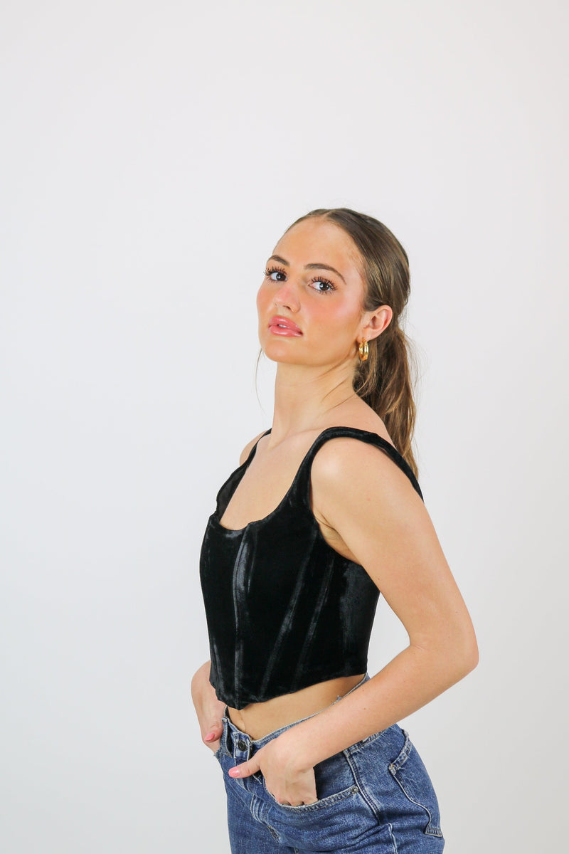 Blaire Velvet Corset Top | Black