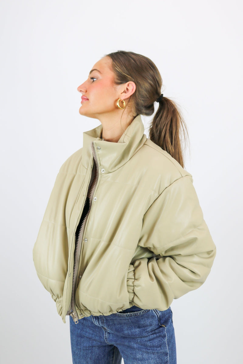 Fletcher Faux Leather Puffer Jacket | Taupe