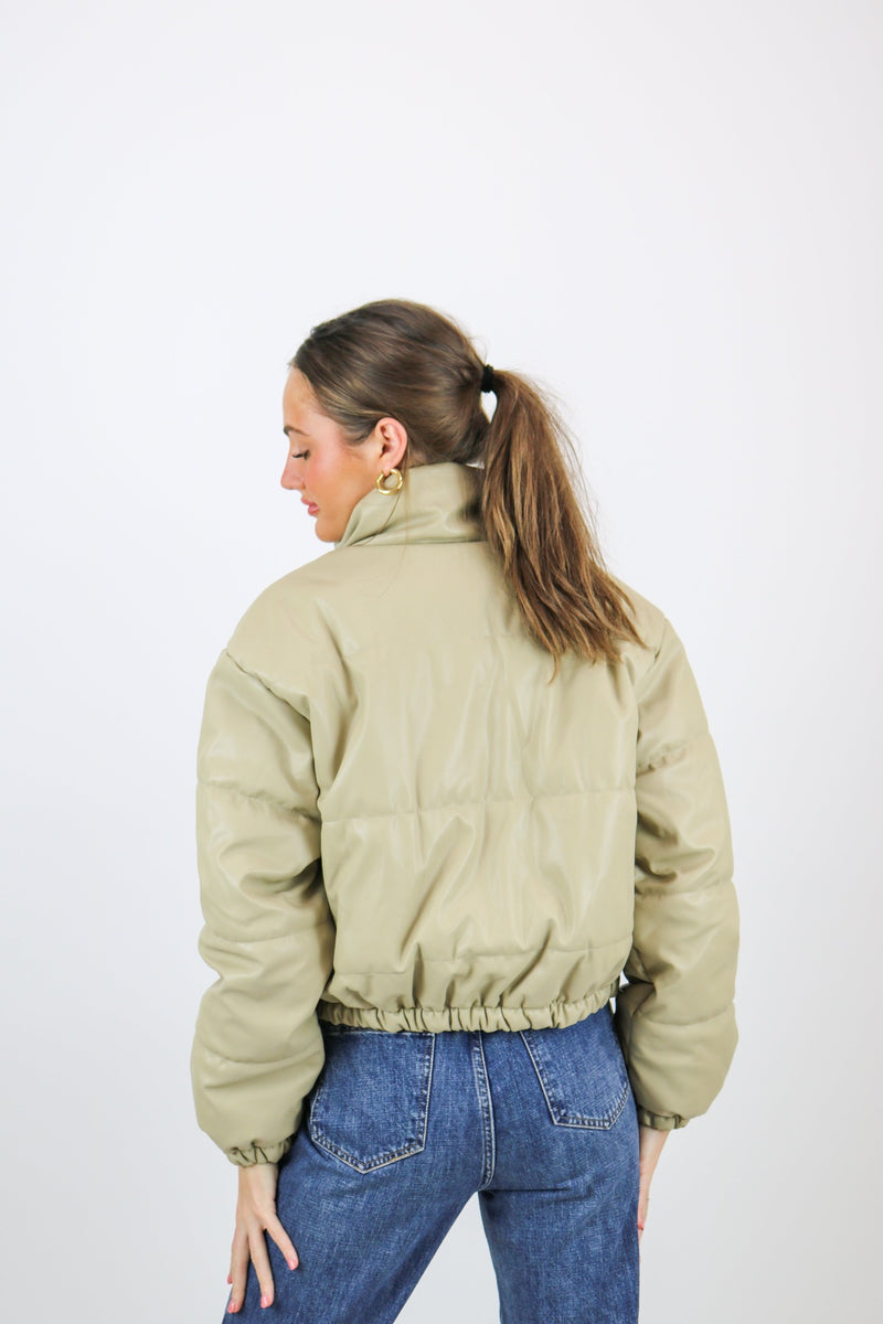 Fletcher Faux Leather Puffer Jacket | Taupe