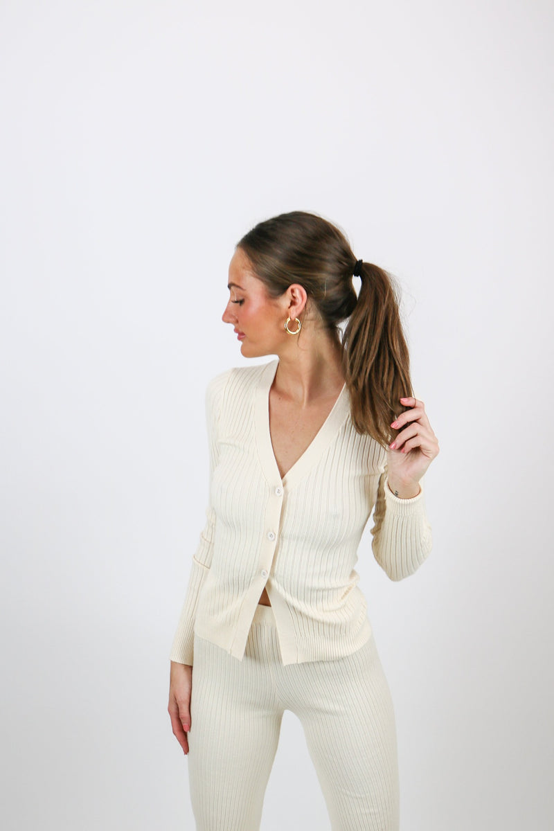 Adele Ribbed Cardigan | Cream