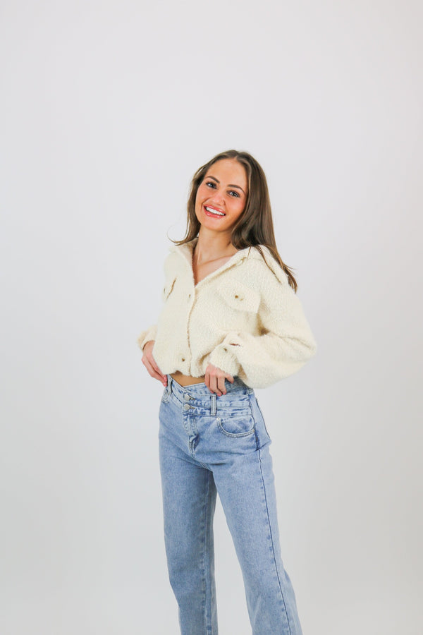 Lola Fuzzy Sweater Jacket | Cream