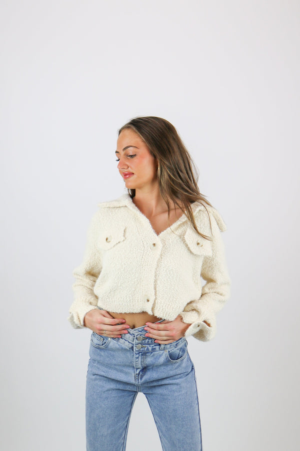 Lola Fuzzy Sweater Jacket | Cream