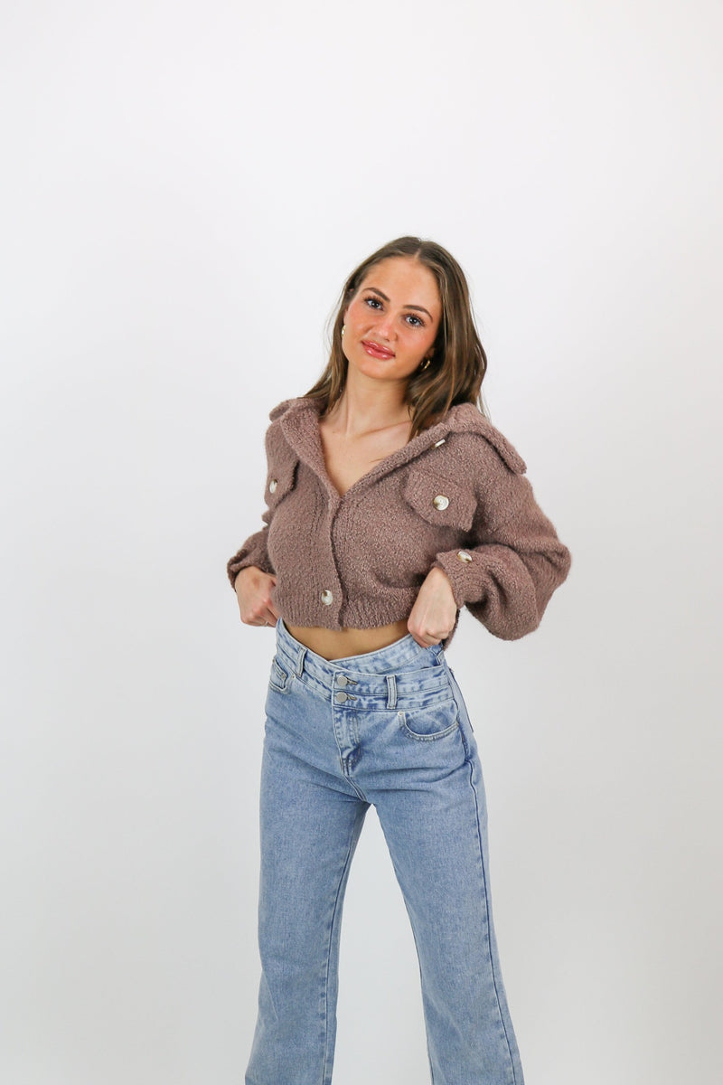 Lola Fuzzy Sweater Jacket | Mocha