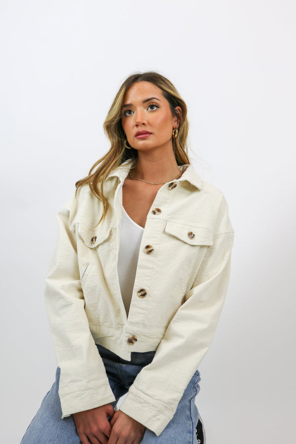 Marissa Crop Oversized Corduroy Jacket | Ivory