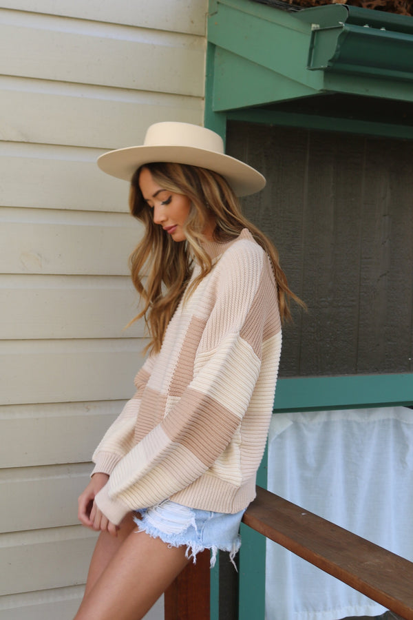 Tulum Nights Knit Jumper | Neutral Patchwork | Peppermayo