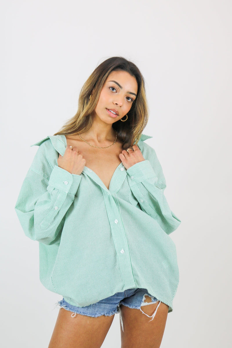 June Oversized Button Down Shirt | Green