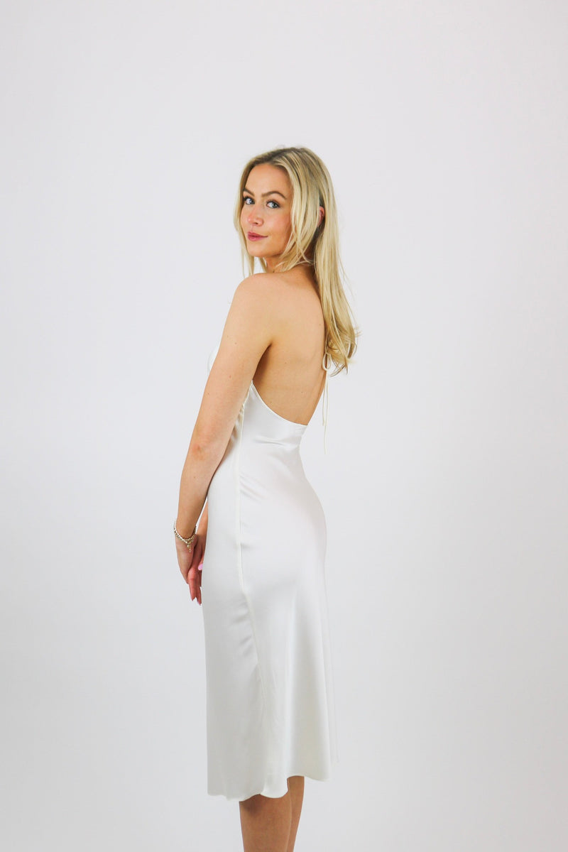 Kit Satin Halter Midi Dress | Pearl