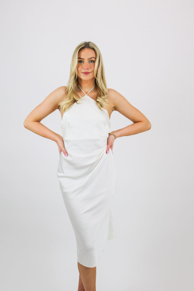 Kit Satin Halter Midi Dress | Pearl