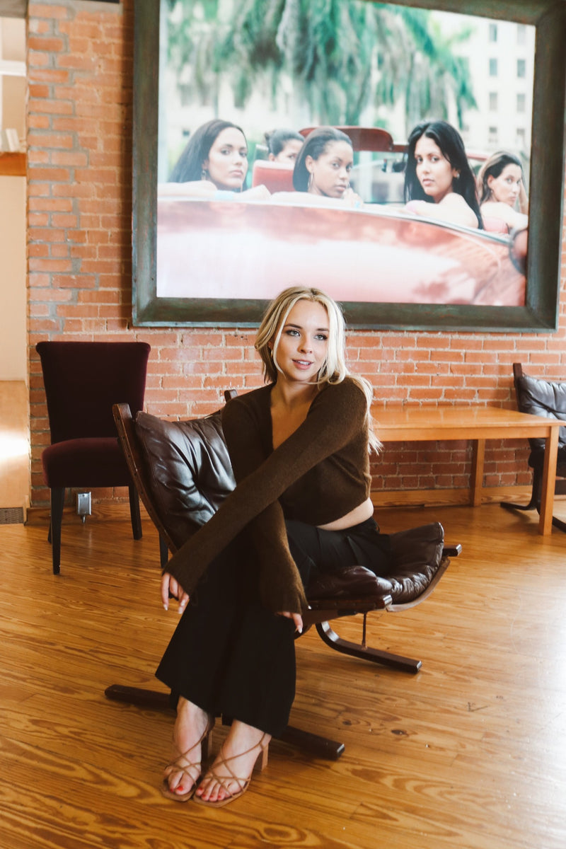 Jamie Cropped Knit Cardigan | Brown