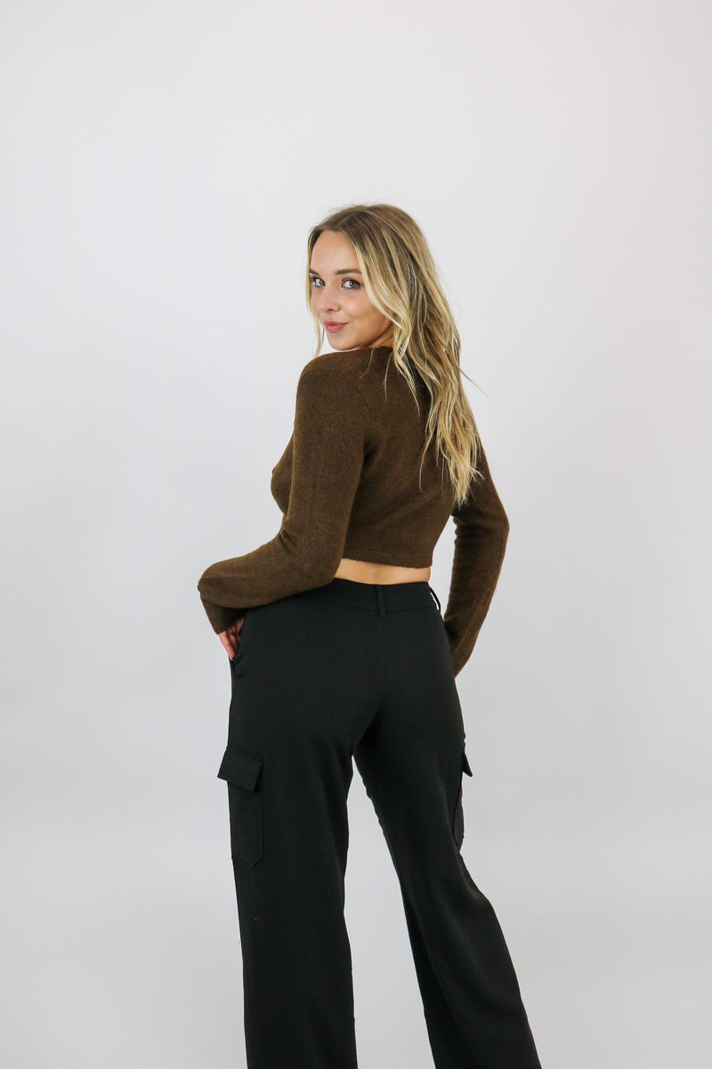 Jamie Cropped Knit Cardigan | Brown