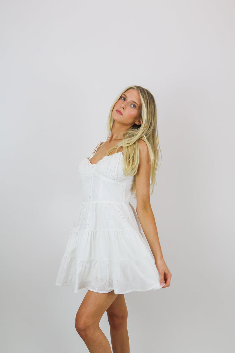 Sweetheart Eyelet Mini Dress | Off White