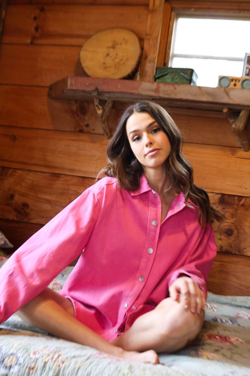 Rosie Denim Overshirt Jacket | Hot Pink