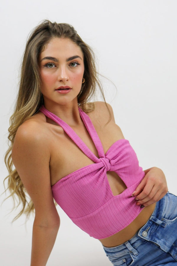 Drew Halter Crop Top | Hyper Pink