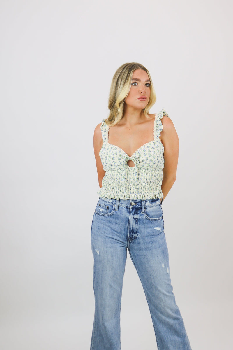 Leo Floral Lace Top | Ivory|Blue