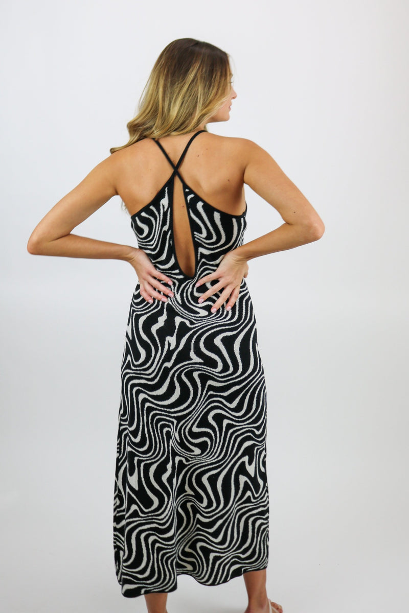 Swirl Knit Midi Dress | Black|White