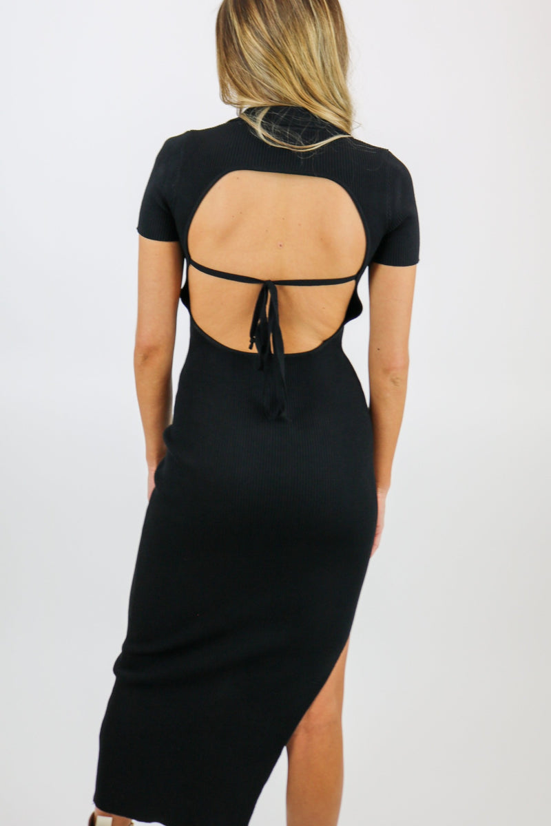 Smoke Backless Knit Midi Dress | Black