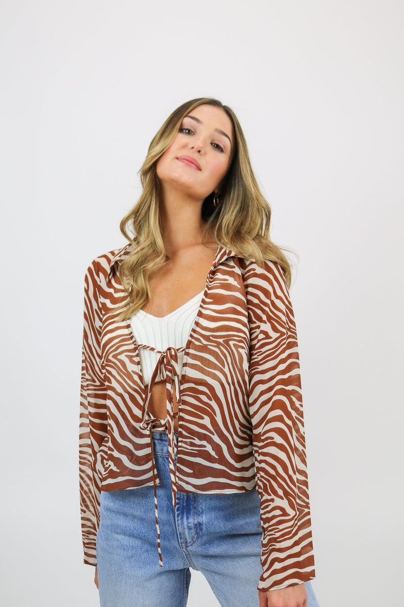 Flirty Zebra Print Top | Cream|Brown