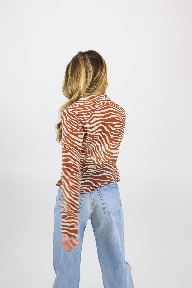 Flirty Zebra Print Top | Cream|Brown