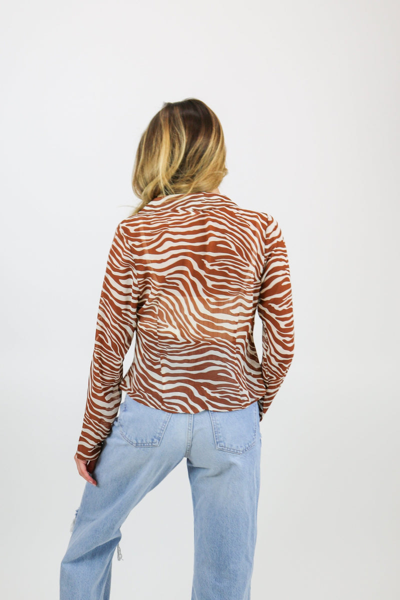 Flirty Zebra Print Top | Cream|Brown