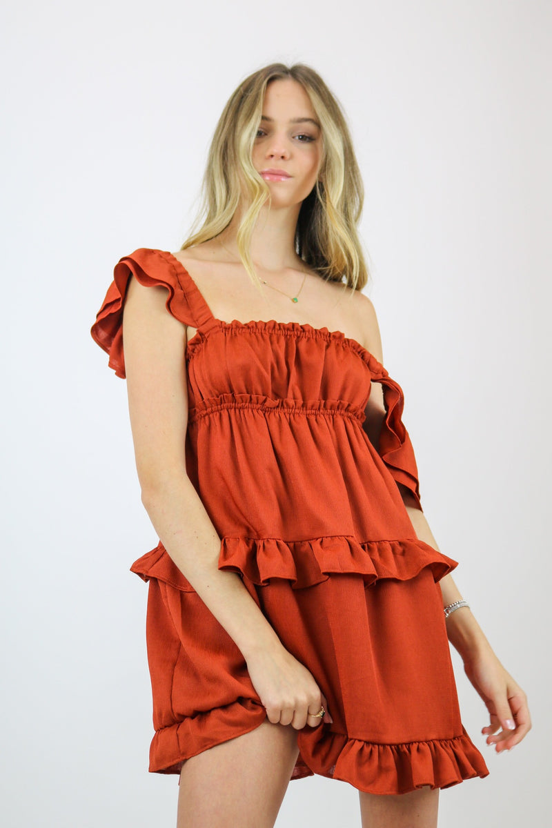 Flirty Crinkle Ruffle Dress | Clay | WeWoreWhat