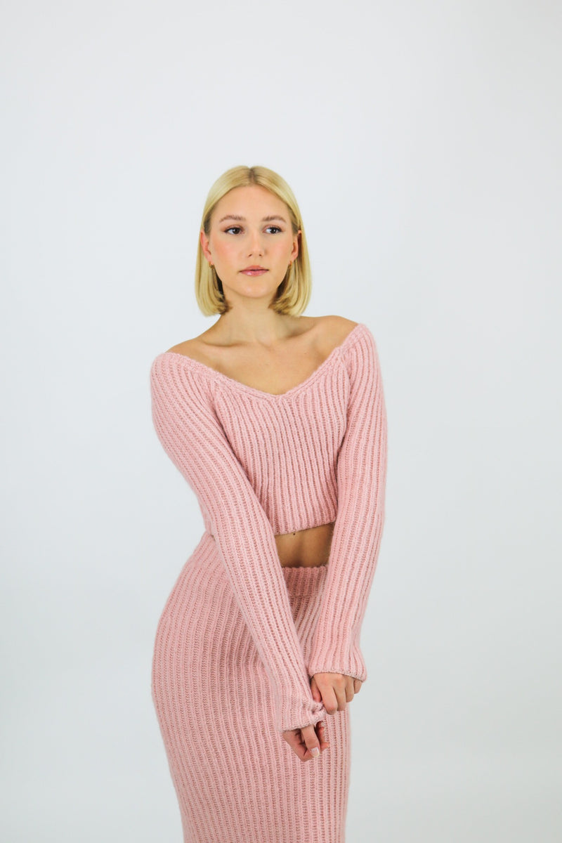 NEW - Mia Cropped Knit Sweater | Mauve