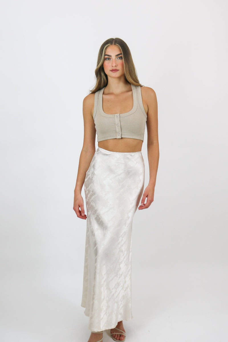 Soulmate Satin Midi Skirt | Pearl