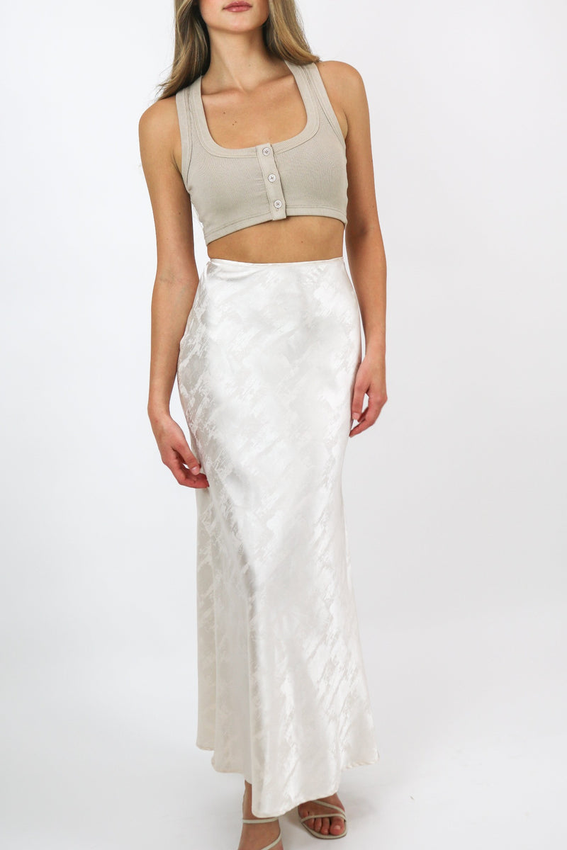 Soulmate Satin Midi Skirt | Pearl