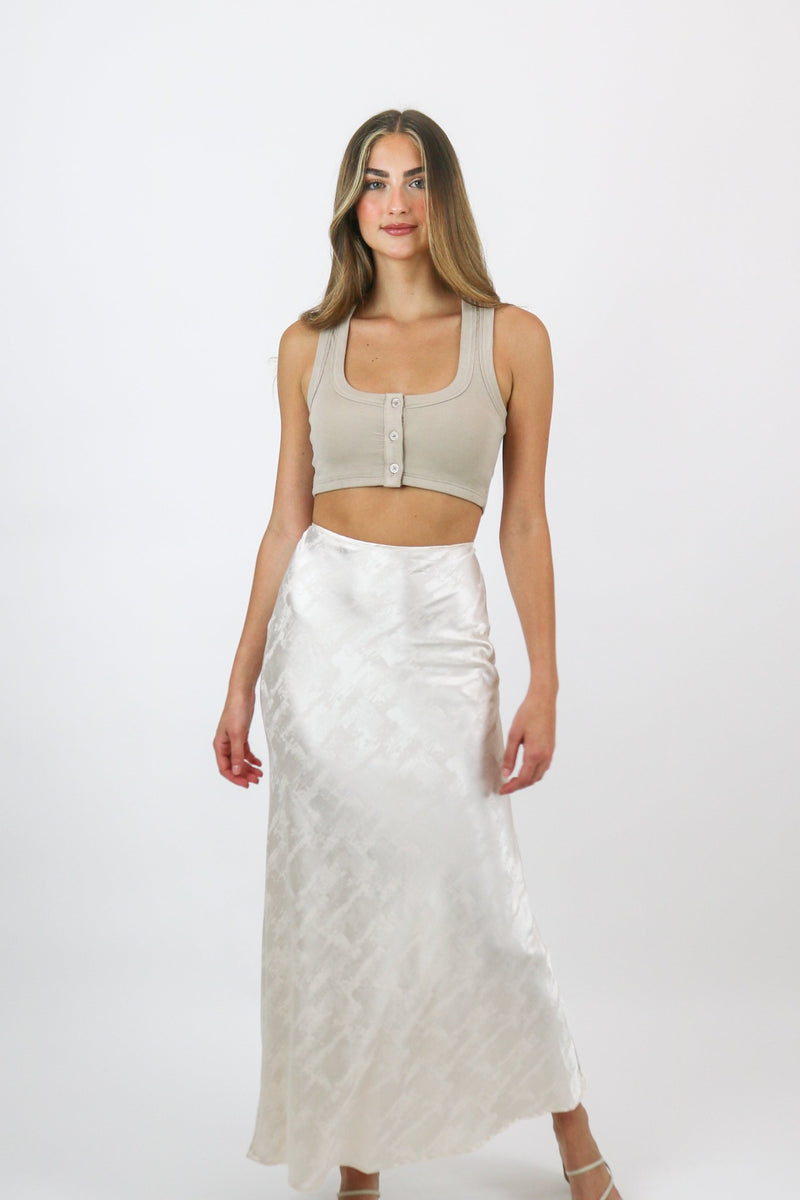 Soulmate Satin Midi Skirt | Pearl